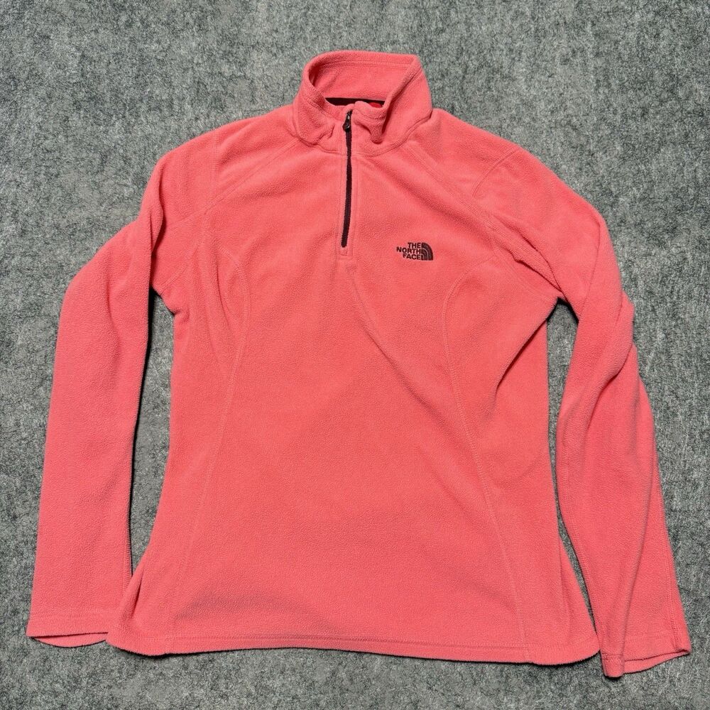 The North Face TKA 100 Womens Medium Coral Pink 1/4 Zip Fleece Pullover P2P 19